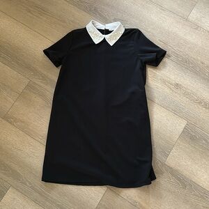 Zara Black ribbed dress - Beaded Collar S